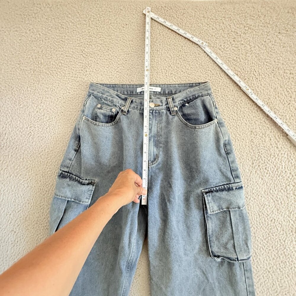 Avandress Jeans Blue Wide Leg Cargo Denim Pants Utility Pockets - Picture 6 of 10